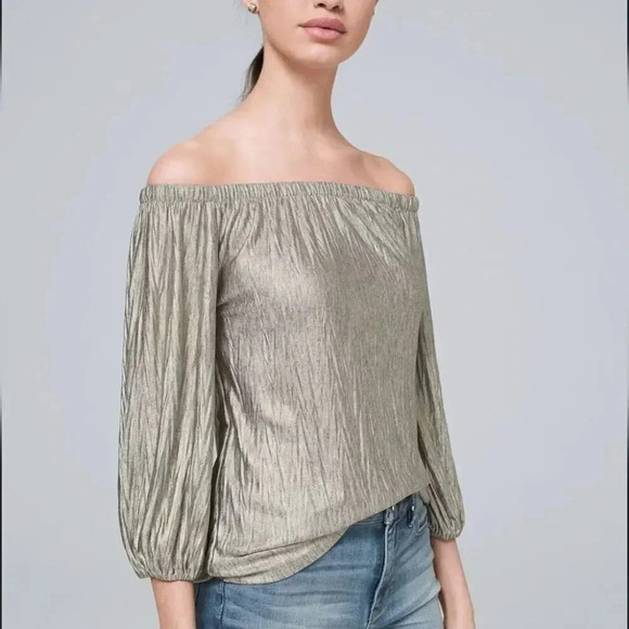 White House Black Market Metallic Off Shoulder Oversized Blouse - Picture 1 of 12